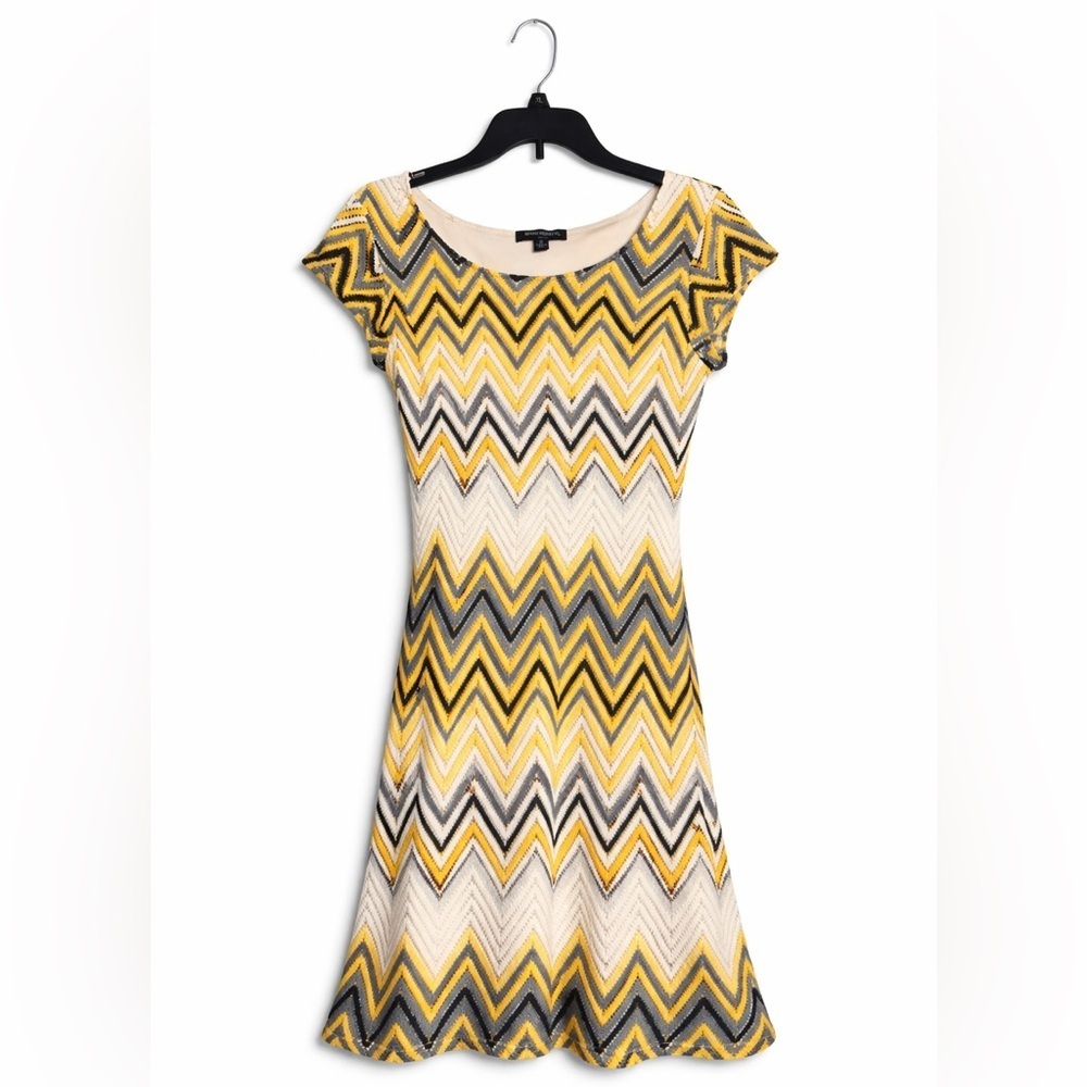 Sharagano Chevron Knit Sheath Dress 10 Yellow Gray
